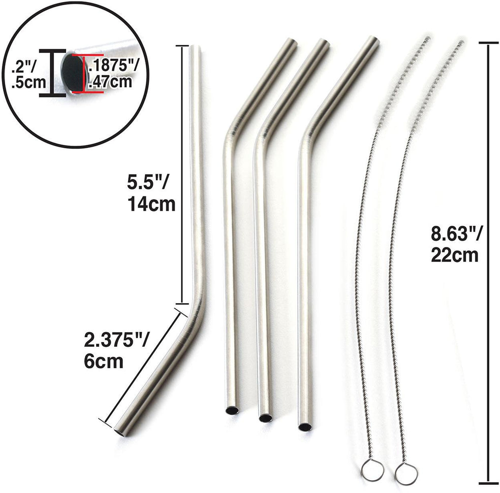 Norpro - Set of 4 Stainless Steel Angled Straws with 2 Brushes, Pack of 24 Sets - 436D