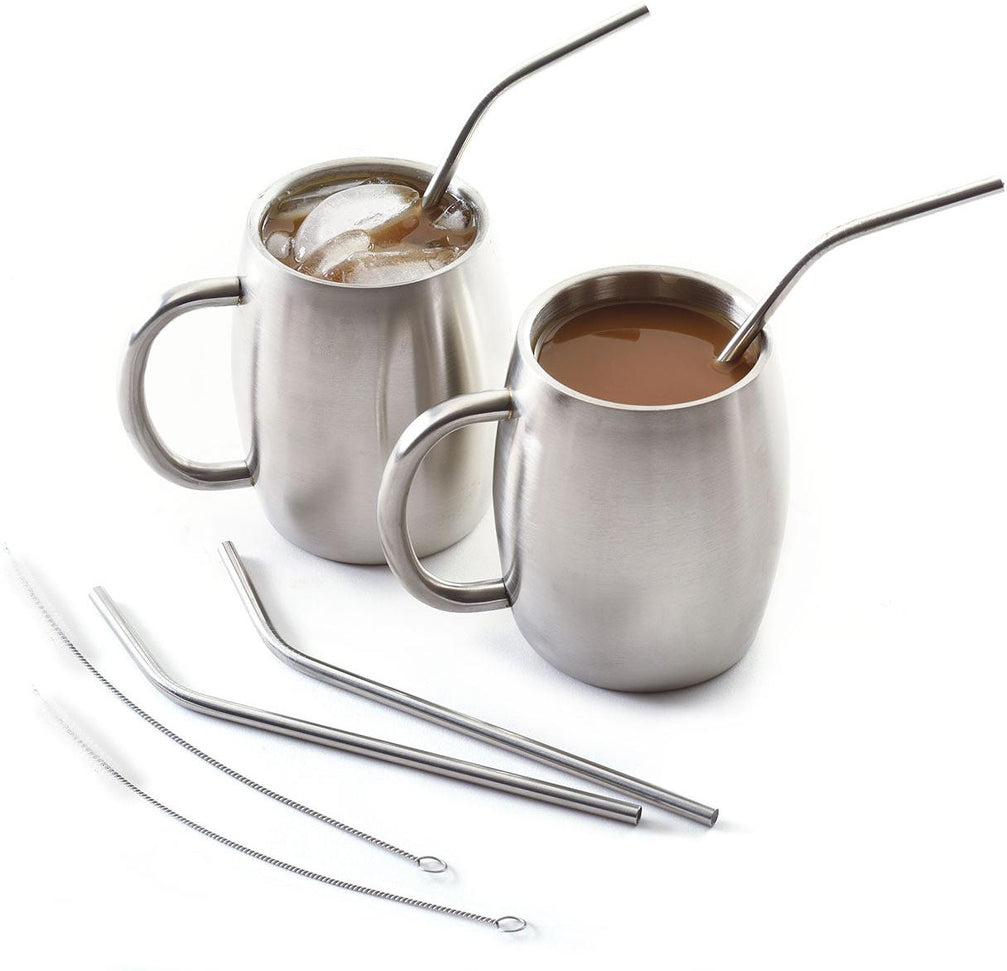 Norpro - Set of 4 Stainless Steel Angled Straws with 2 Brushes, Pack of 24 Sets - 436D