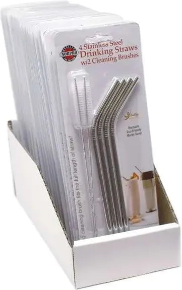 Norpro - Set of 4 Stainless Steel Angled Straws with 2 Brushes, Pack of 24 Sets - 436D