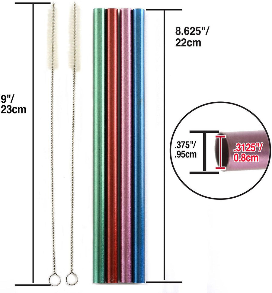 Norpro - Set of 4 Stainless Steel Metallic Smoothie Straws with 2 Brushes, Pack of 24 Sets - 466D