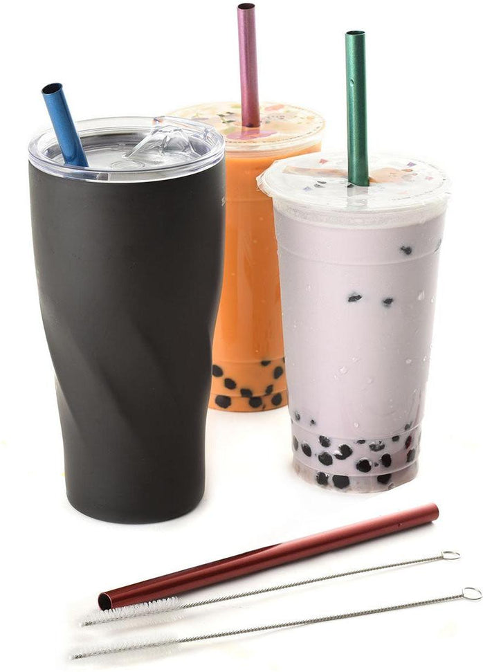 Norpro - Set of 4 Stainless Steel Metallic Smoothie Straws with 2 Brushes, Pack of 24 Sets - 466D