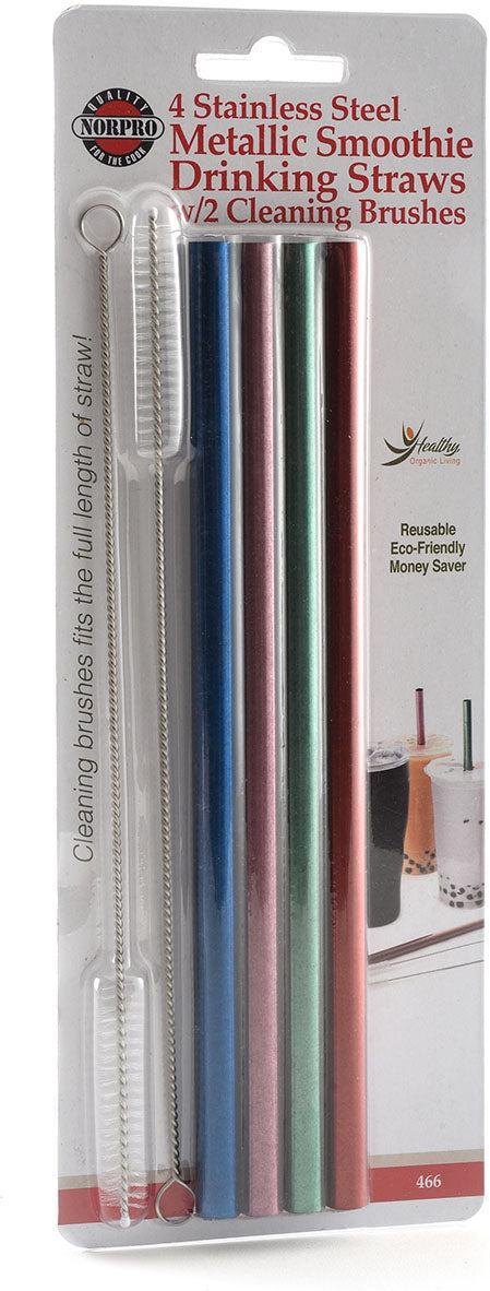 Norpro - Set of 4 Stainless Steel Metallic Smoothie Straws with 2 Brushes, Pack of 24 Sets - 466D