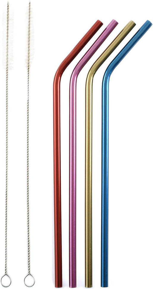 Norpro - Set of 4 Stainless Steel Metallic Straws with 2 Brushes, Pack of 24 Sets - 455D