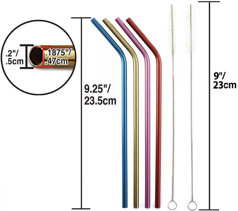 Norpro - Set of 4 Stainless Steel Metallic Straws with 2 Brushes, Pack of 24 Sets - 455D