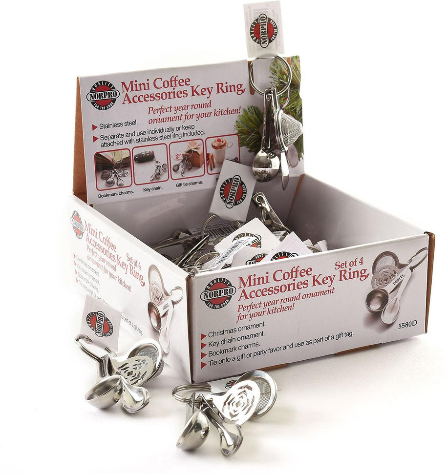 Norpro - Set of 4 Stainless Steel Mini Coffee Accessories Key Chain, Pack of 24 Sets - 5580D