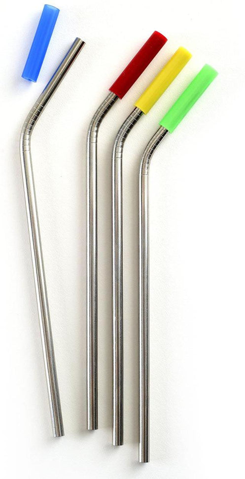 Norpro - Set of 4 Stainless Steel Silicone Tipped Straws with 2 Brushes, Pack of 24 Sets - 456D