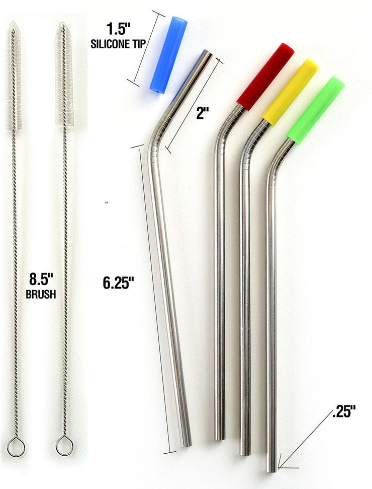 Norpro - Set of 4 Stainless Steel Silicone Tipped Straws with 2 Brushes, Pack of 24 Sets - 456D