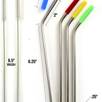 Norpro - Set of 4 Stainless Steel Silicone Tipped Straws with 2 Brushes, Pack of 24 Sets - 456D