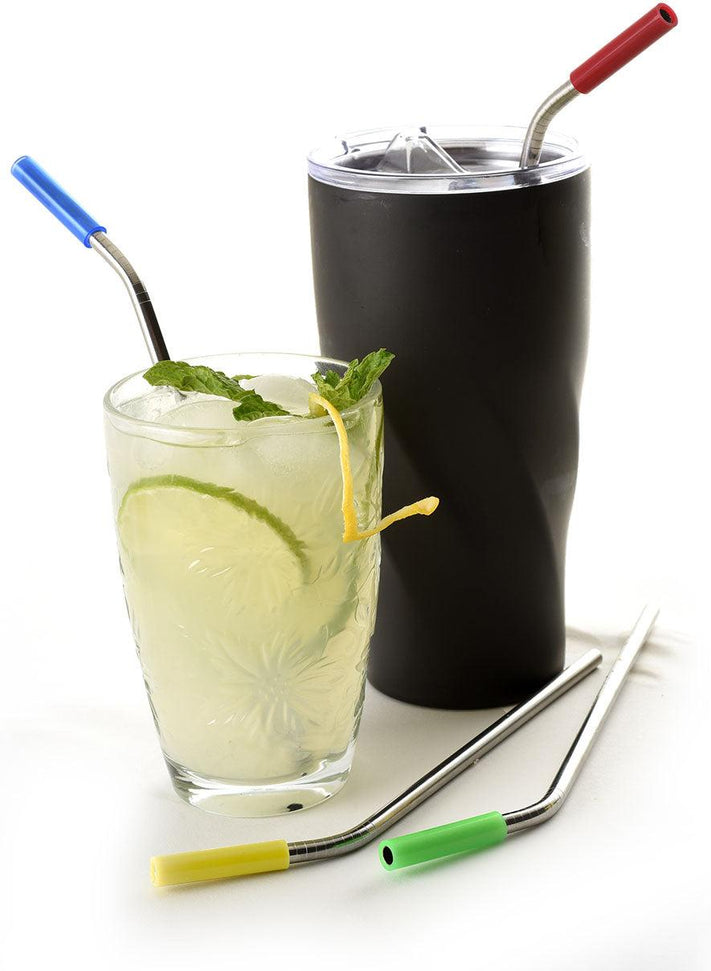 Norpro - Set of 4 Stainless Steel Silicone Tipped Straws with 2 Brushes, Pack of 24 Sets - 456D