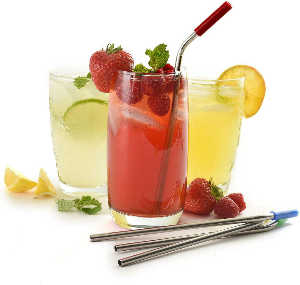 Norpro - Set of 4 Stainless Steel Silicone Tipped Straws with 2 Brushes, Pack of 24 Sets - 456D