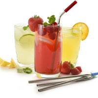 Norpro - Set of 4 Stainless Steel Silicone Tipped Straws with 2 Brushes, Pack of 24 Sets - 456D