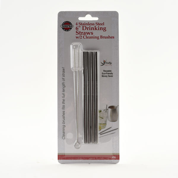 Norpro - Set of 4 Stainless Steel Straws with 2 Brushes, Pack of 24 Sets - 454D