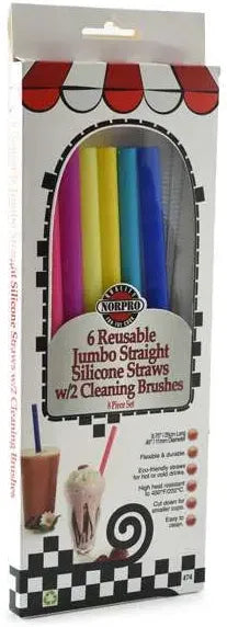 Norpro - Set of 6 Jumbo Silicone Straws with 2 Brushes, Pack of 18 Sets - 474D