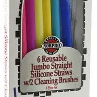 Norpro - Set of 6 Jumbo Silicone Straws with 2 Brushes, Pack of 18 Sets - 474D