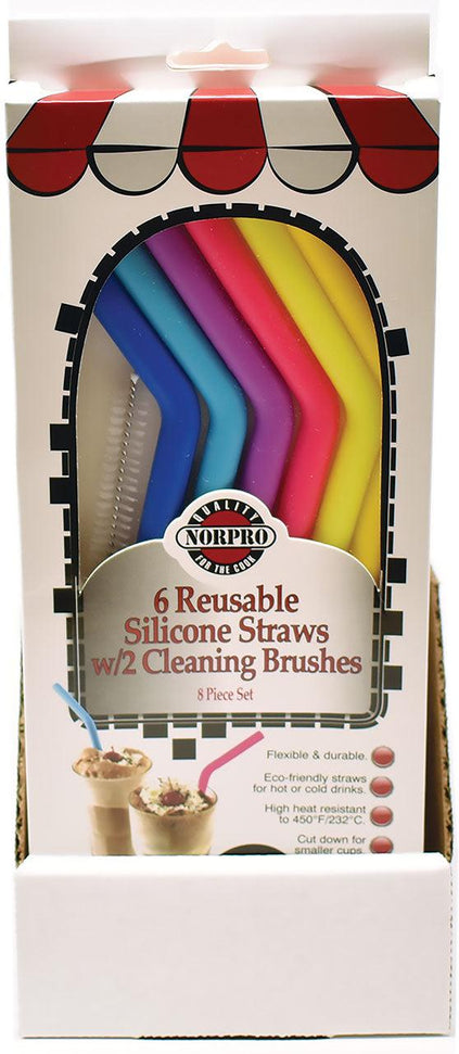 Norpro - Set of 6 Reusable Silicone Straws with Brush, Pack of 18 Sets - 407D