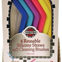 Norpro - Set of 6 Reusable Silicone Straws with Brush, Pack of 18 Sets - 407D