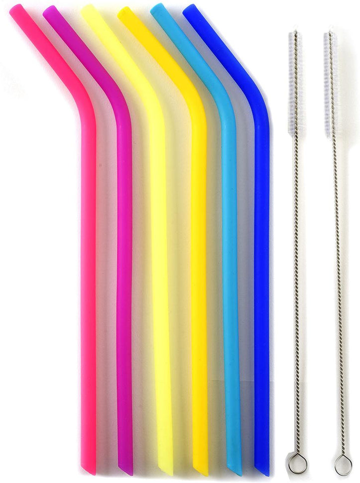 Norpro - Set of 6 Slim Silicone Straws with 2 Brushes, Pack of 18 Sets - 471D