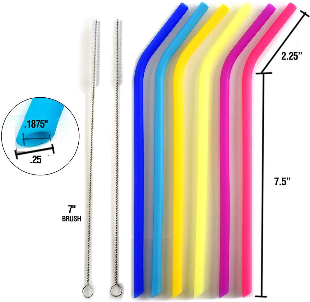 Norpro - Set of 6 Slim Silicone Straws with 2 Brushes, Pack of 18 Sets - 471D
