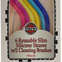 Norpro - Set of 6 Slim Silicone Straws with 2 Brushes, Pack of 18 Sets - 471D