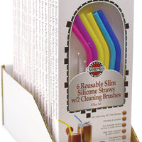 Norpro - Set of 6 Slim Silicone Straws with 2 Brushes, Pack of 18 Sets - 471D
