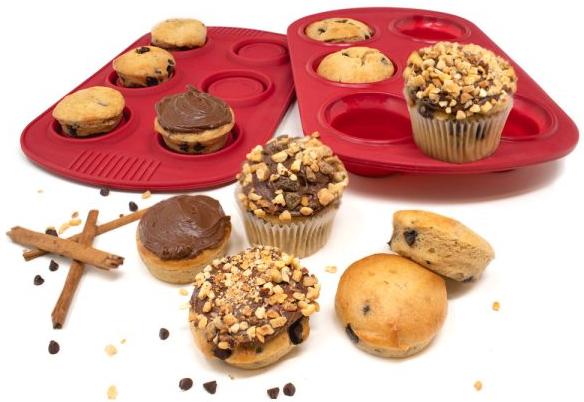 Norpro - Standard Size Silicone Collapsible Red Muffin/Cupcake Pans, Set of 2 - 3604
