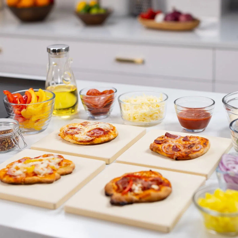 Old Stone Pizza Kitchen - Glazed Cordierite 7.5" 4 Pcs Beige Square Pizza Stone Set - KCH-08475