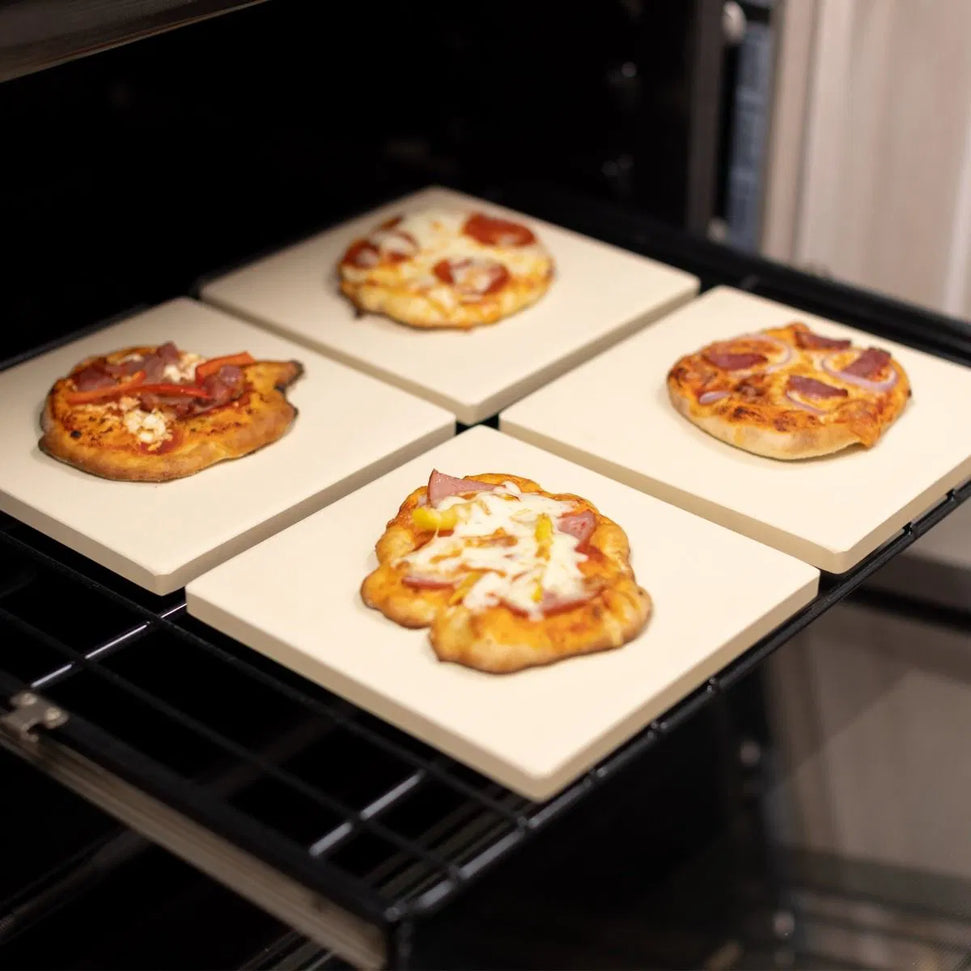 Old Stone Pizza Kitchen - Glazed Cordierite 7.5" 4 Pcs Beige Square Pizza Stone Set - KCH-08475