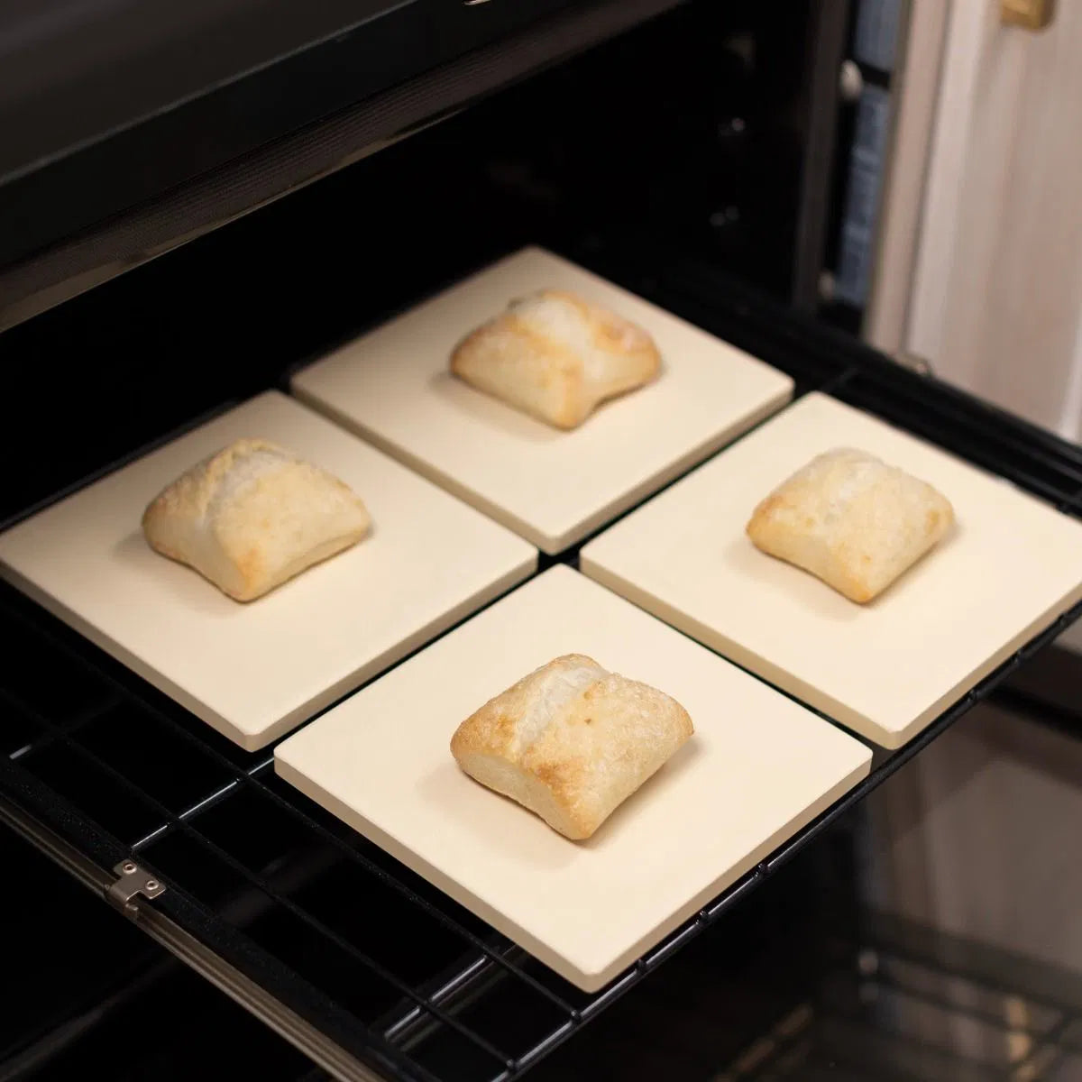 Old Stone Pizza Kitchen - Glazed Cordierite 7.5" 4 Pcs Beige Square Pizza Stone Set - KCH-08475