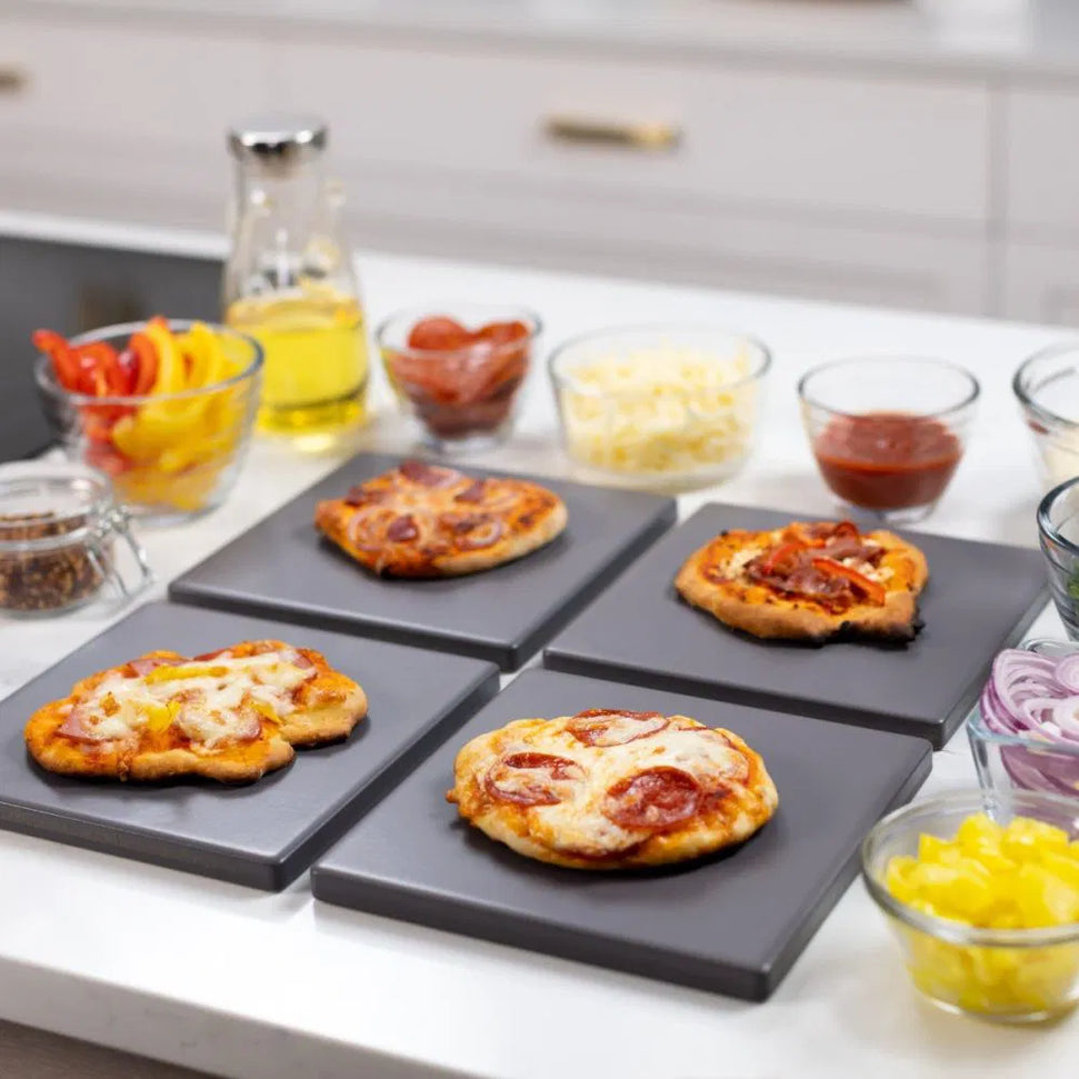 Old Stone Pizza Kitchen - Glazed Cordierite 7.5" 4 Pcs Grey Square Pizza Stone Set - GPS475-G