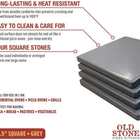 Old Stone Pizza Kitchen - Glazed Cordierite 7.5" 4 Pcs Grey Square Pizza Stone Set - GPS475-G