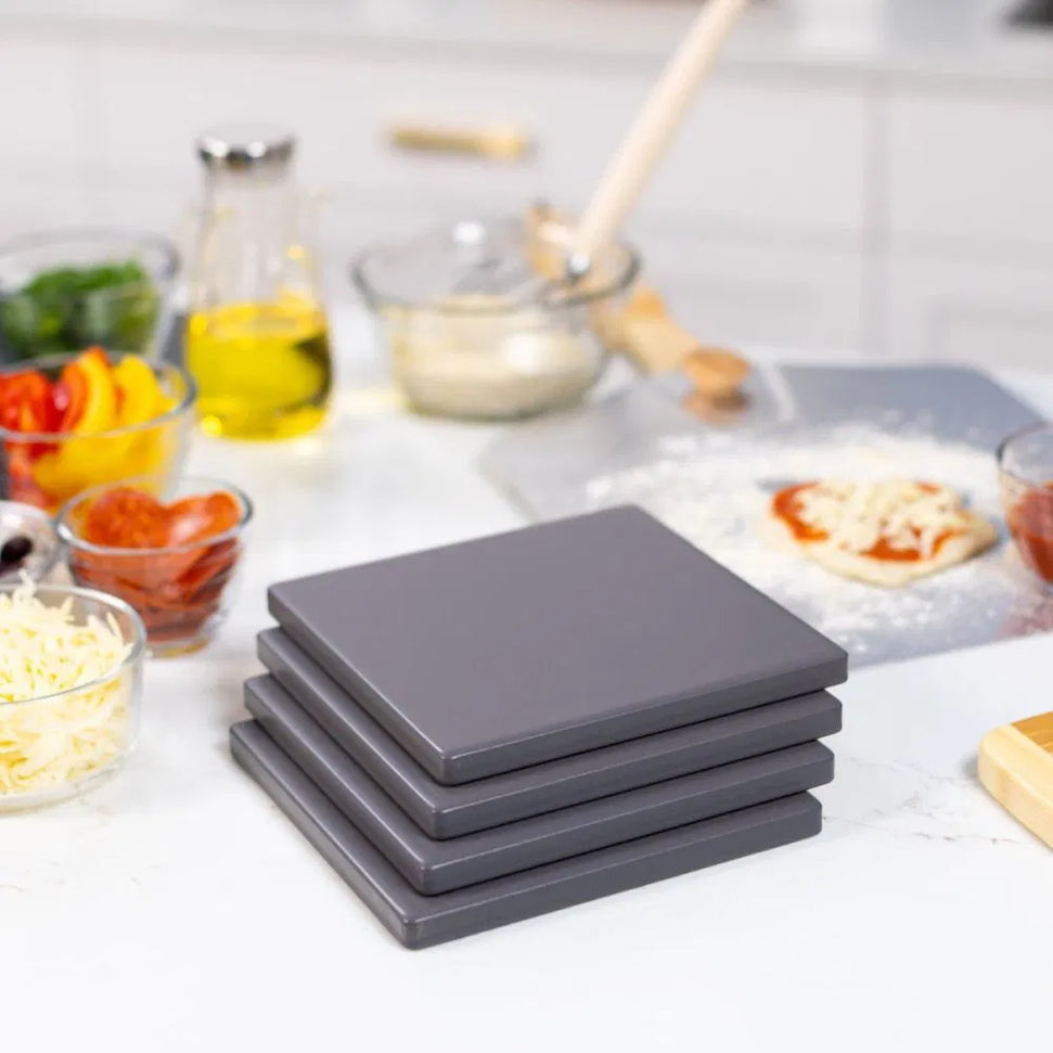 Old Stone Pizza Kitchen - Glazed Cordierite 7.5" 4 Pcs Grey Square Pizza Stone Set - GPS475-G