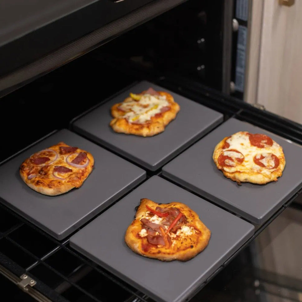 Old Stone Pizza Kitchen - Glazed Cordierite 7.5" 4 Pcs Grey Square Pizza Stone Set - GPS475-G