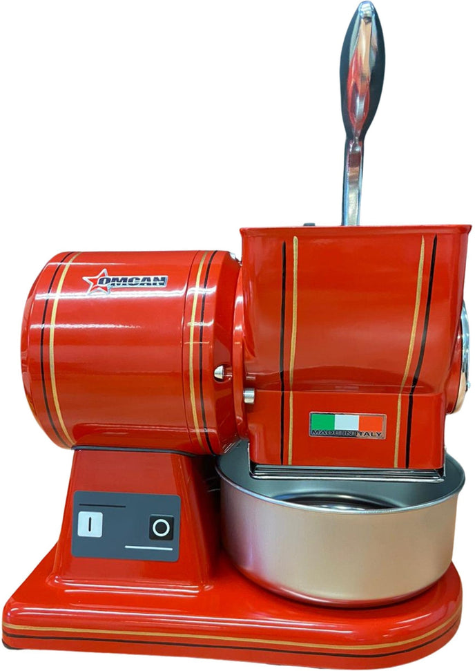 Omcan - 0.5 HP Red European Stainless Steel Retro Cheese Grater with Micro-Switch - 48109