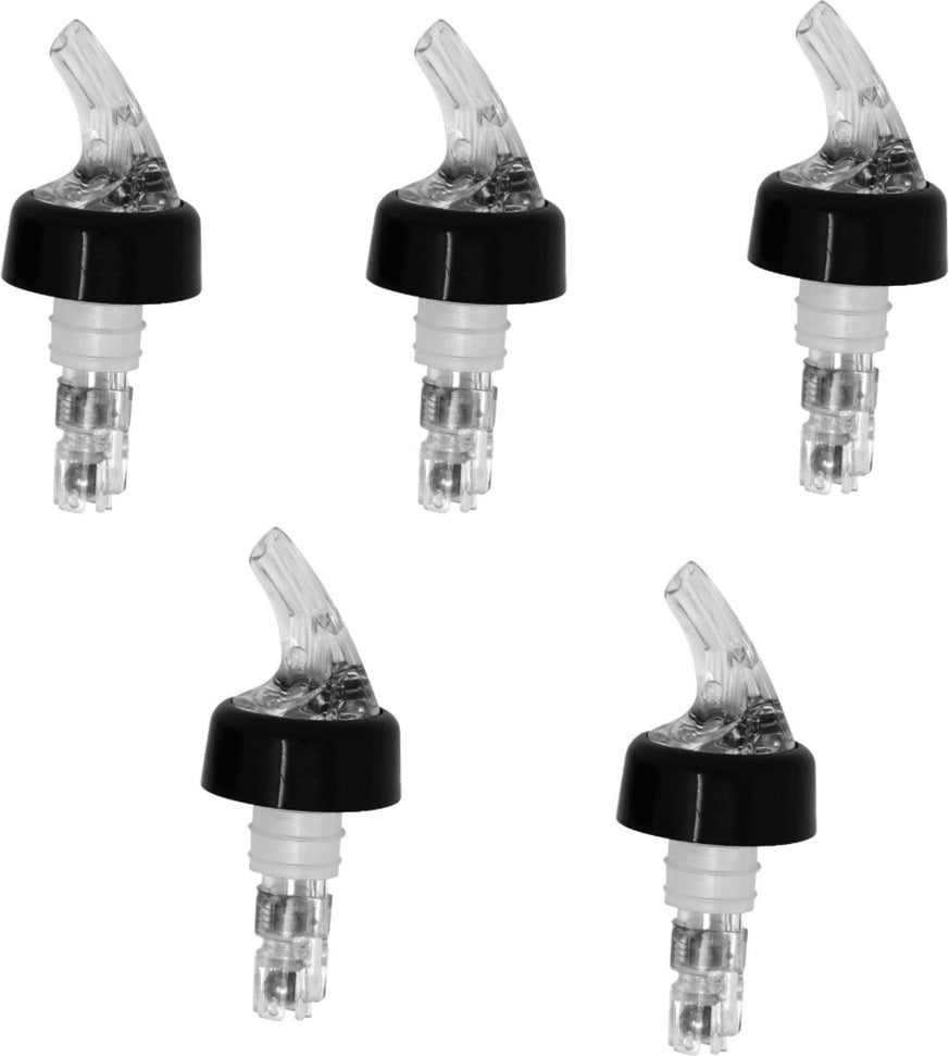 Omcan - 1 1/4 Oz Clear Spout With Clear Tail Measured Liquor Pourer with Collar, Pack of 5 - 80883