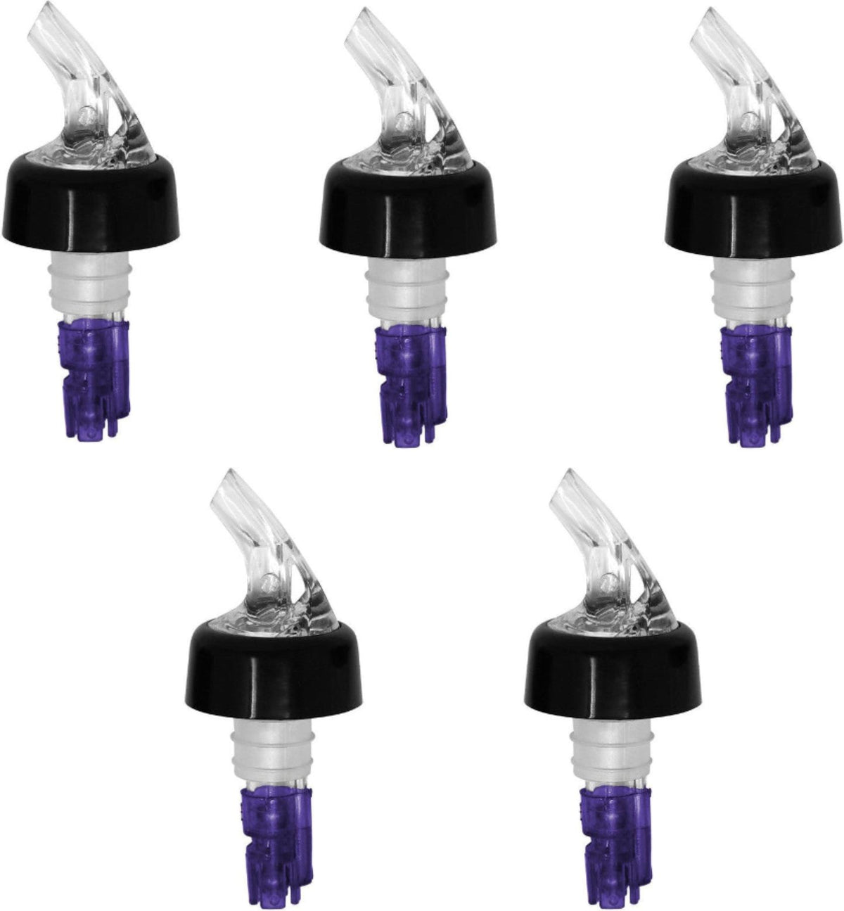 Omcan - 1 1/8 Oz Clear Spout With Purple Tail Measured Liquor Pourer with Collar, Pack of 48 - 80882