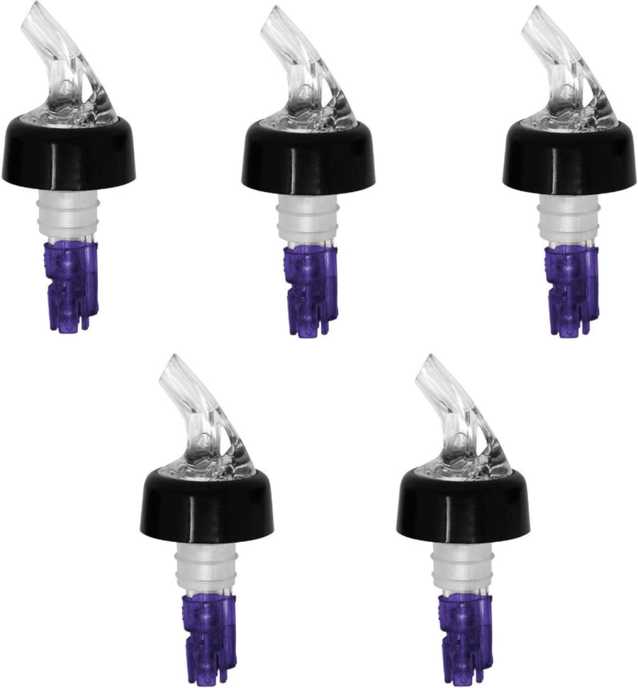 Omcan - 1 1/8 Oz Clear Spout With Purple Tail Measured Liquor Pourer with Collar, Pack of 5 - 80882