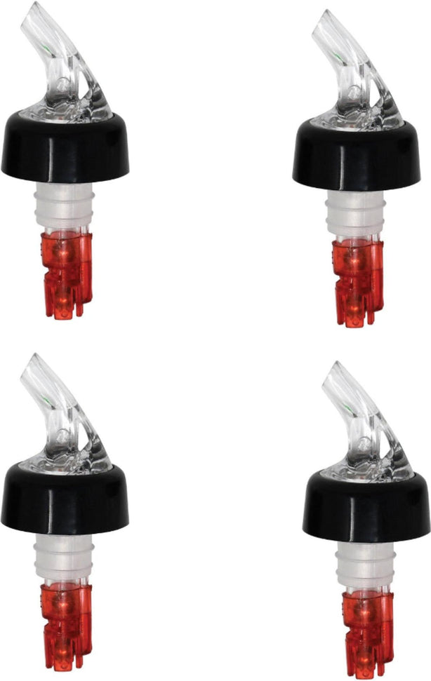 Omcan - 1 Oz 12 Pcs Clear Spout With Red Tail Measured Liquor Pourer with Collar, Pack of 4 - 81194