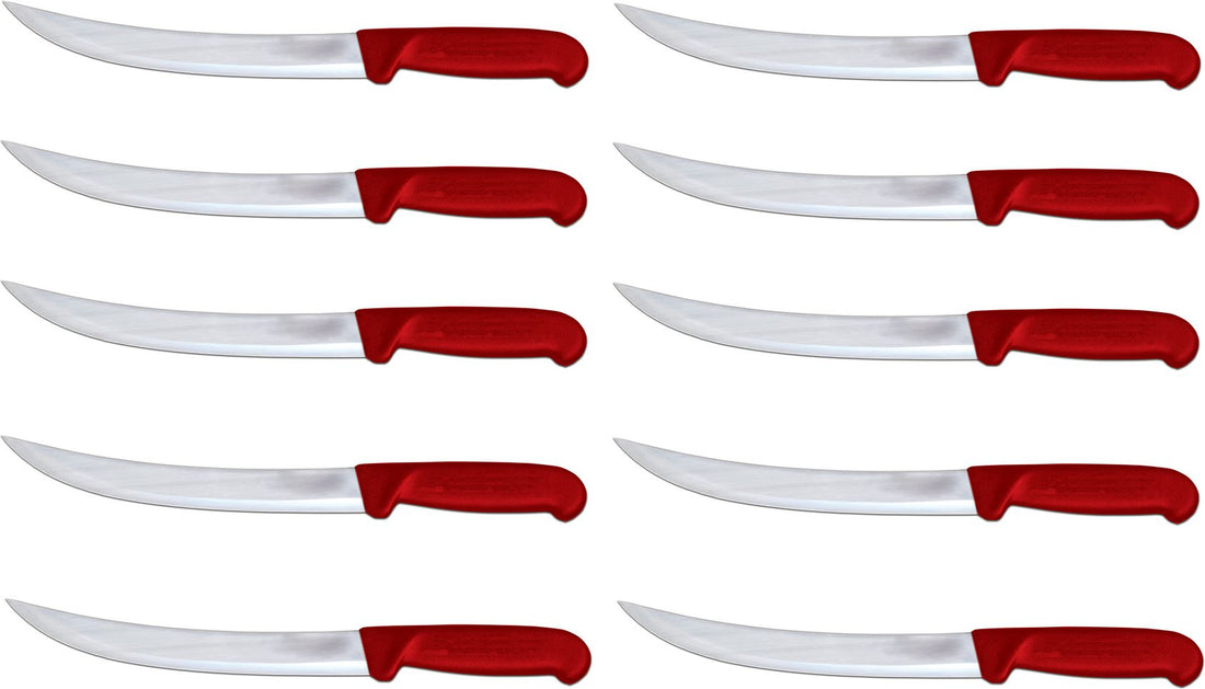 Omcan - 10” Breaking Knife with Red Polypropylene Handle, Pack of 10 - 12350