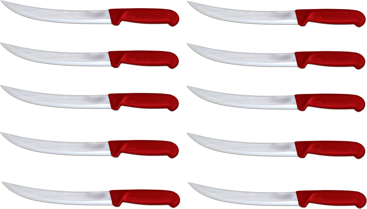 Omcan - 10” Breaking Knife with Red Polypropylene Handle, Pack of 10 - 12350
