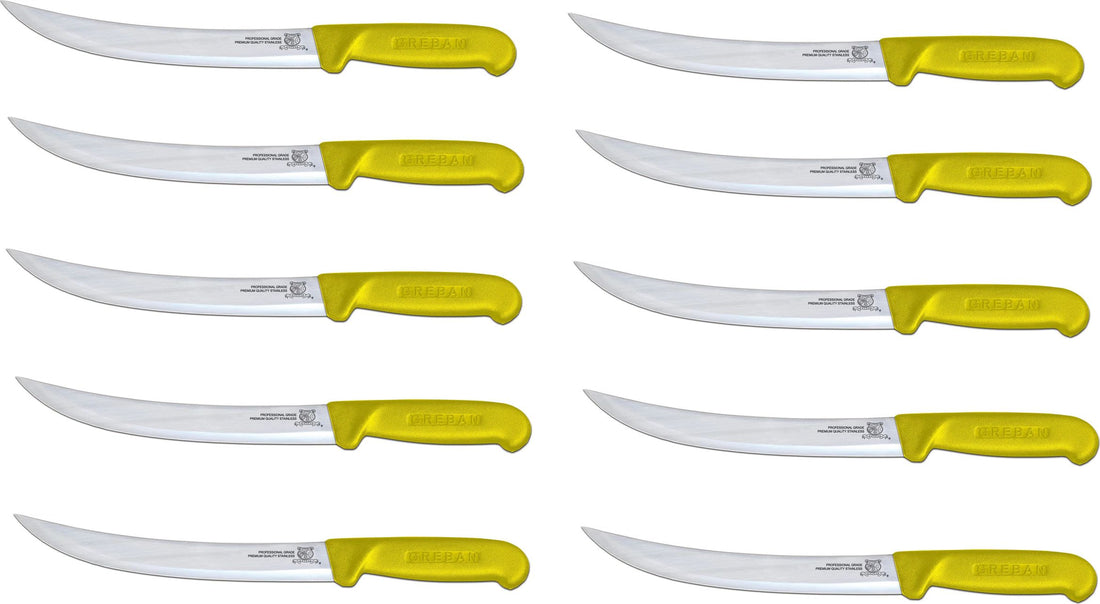 Omcan - 10” Breaking Knife with Yellow Polypropylene Handle, Pack of 10 - 12354