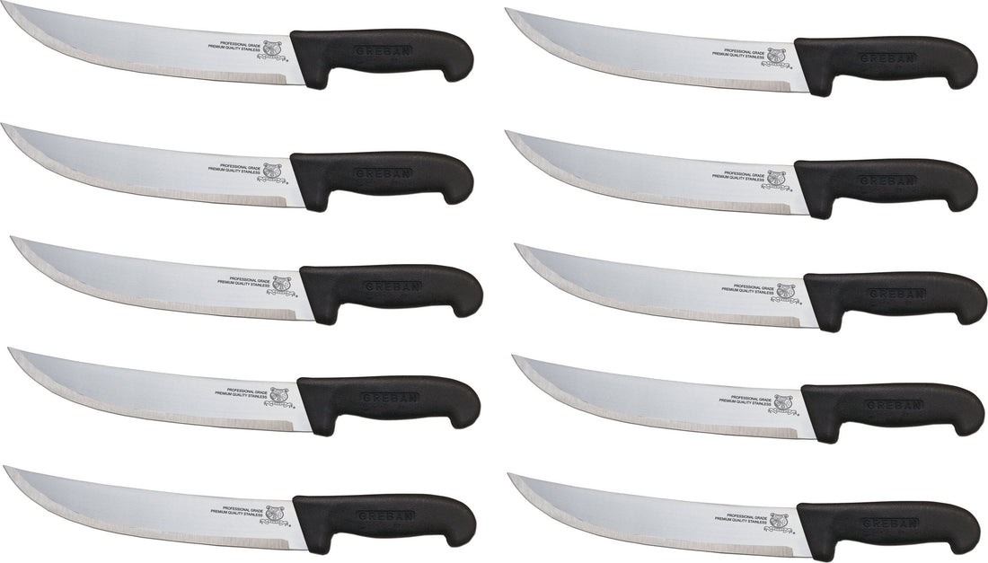 Omcan - 10” Butcher Steak Knife with Black Polypropylene Handle, Pack of 10 - 12198