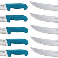 Omcan - 10” Butcher Steak Knife with Blue Polypropylene Handle, Pack of 5 - 12211