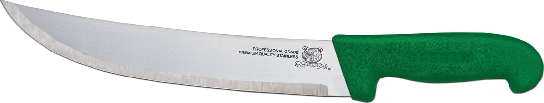 Omcan - 10” Butcher Steak Knife with Green Polypropylene Handle, Pack of 5 - 12215