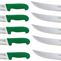 Omcan - 10” Butcher Steak Knife with Green Polypropylene Handle, Pack of 5 - 12215