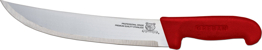 Omcan - 10” Butcher Steak Knife with Red Polypropylene Handle, Pack of 5 - 12220