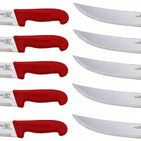 Omcan - 10” Butcher Steak Knife with Red Polypropylene Handle, Pack of 5 - 12220