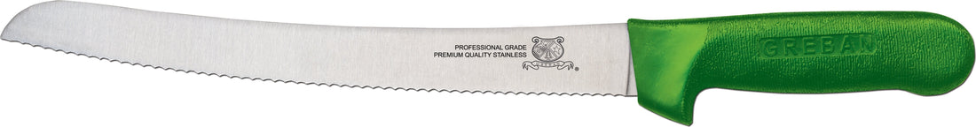 Omcan - 10” Curved Slicer Knife with Green Polypropylene Handle, Pack of 15 - 12827