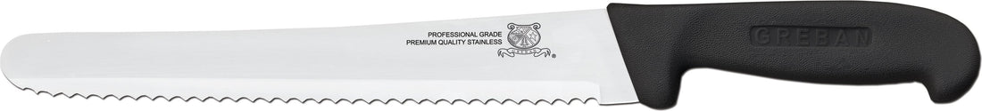 Omcan - 10” Curved Wave Edge Slicer Knife with Black Polypropylene Handle, Pack of 10 - 12452