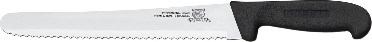 Omcan - 10” Curved Wave Edge Slicer Knife with Black Polypropylene Handle, Pack of 10 - 12452