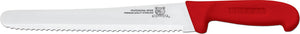 Omcan - 10” Curved Wave Edge Slicer Knife with Red Polypropylene Handle, 15/cs - 12464